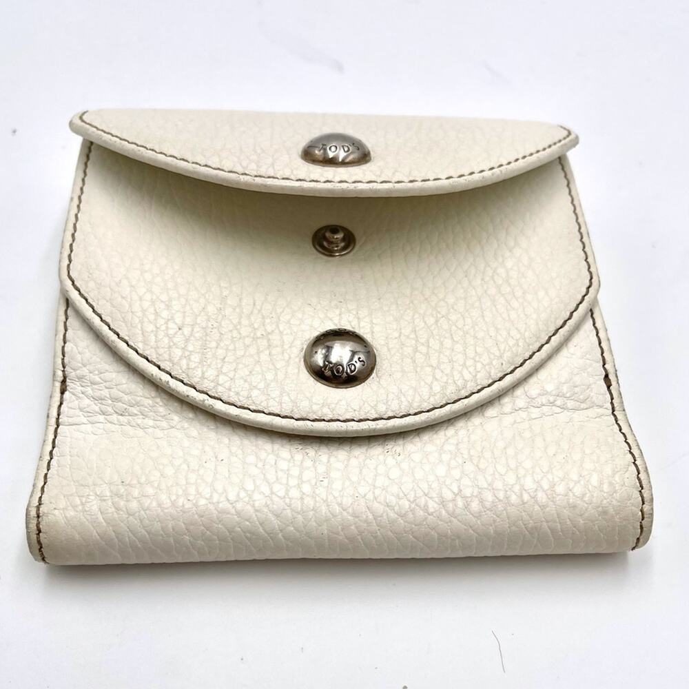 TOD'S vintage wallet white leather snap closure credit cards slots & pockets - Picture 8 of 11